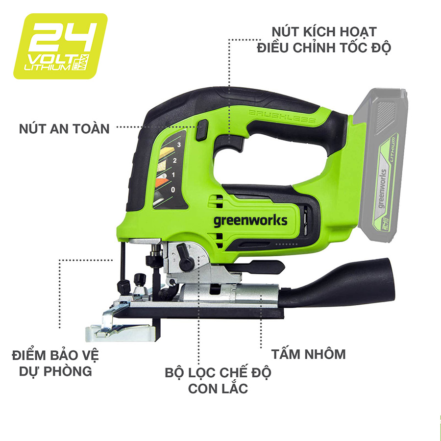 may cua long greenworks 24V